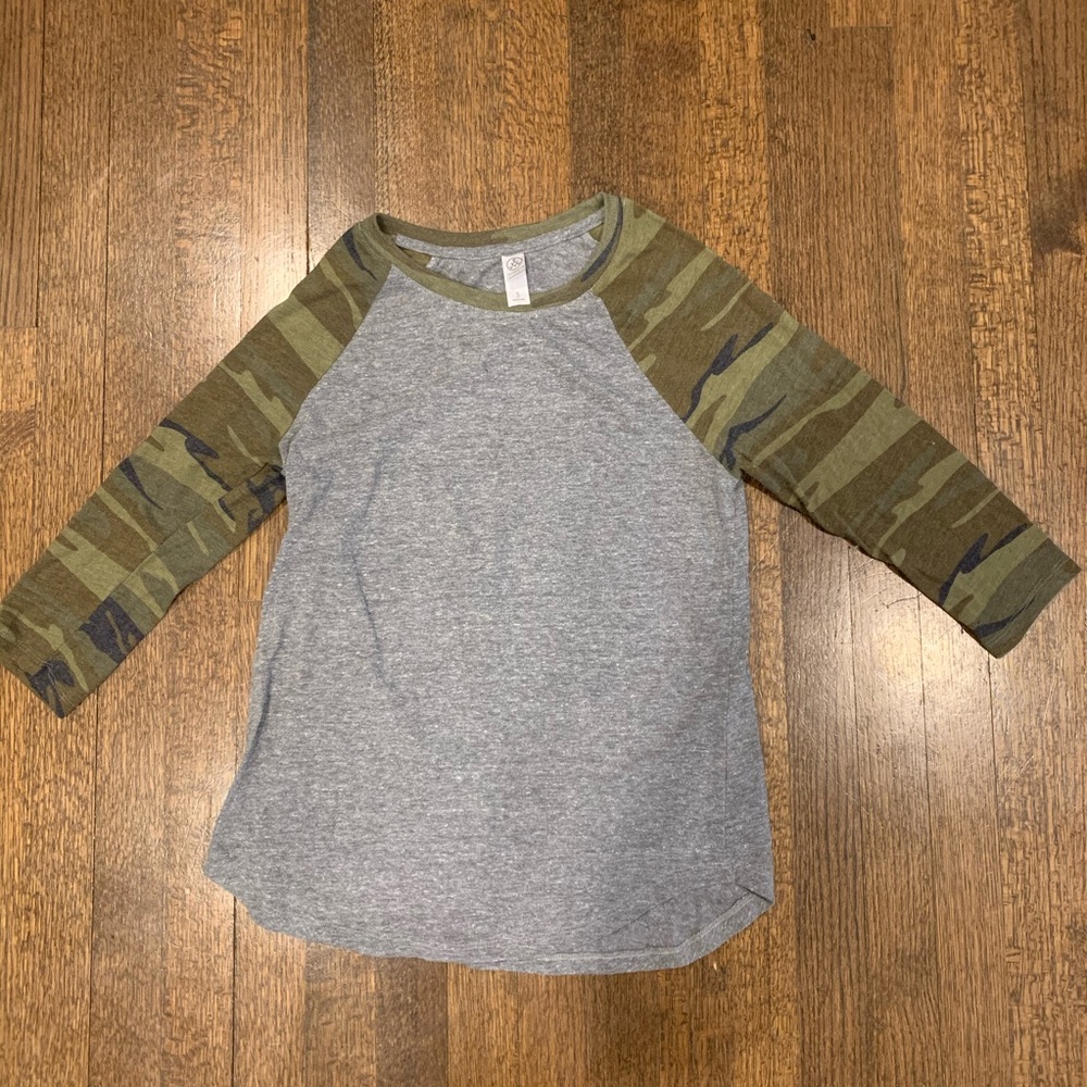 Soft Gray and Camo “Baseball Style” Top
